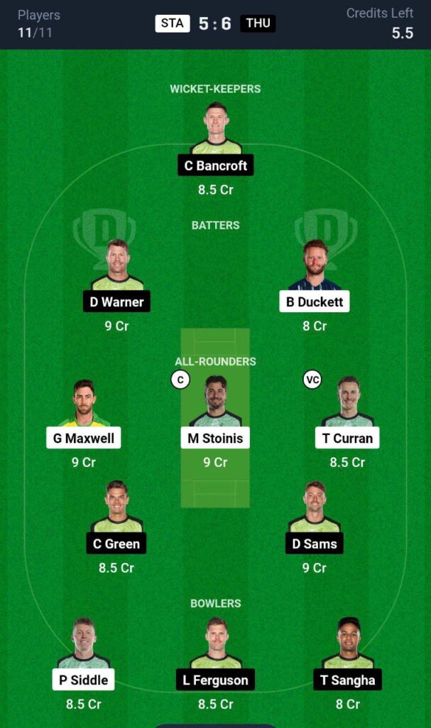 STA vs THU Dream11 Prediction