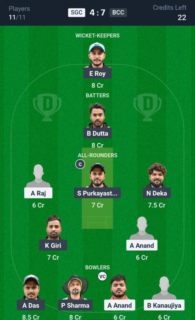 SGC vs BCC Dream11