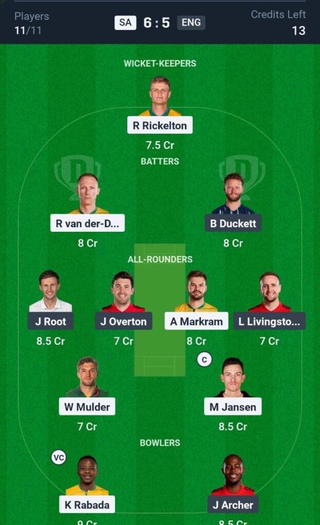 SA vs ENG ODI Dream11 Prediction