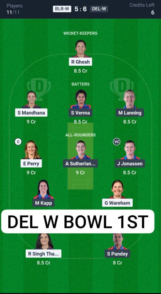 BLR-W vs DEL-W WPL T20 Dream11 Prediction