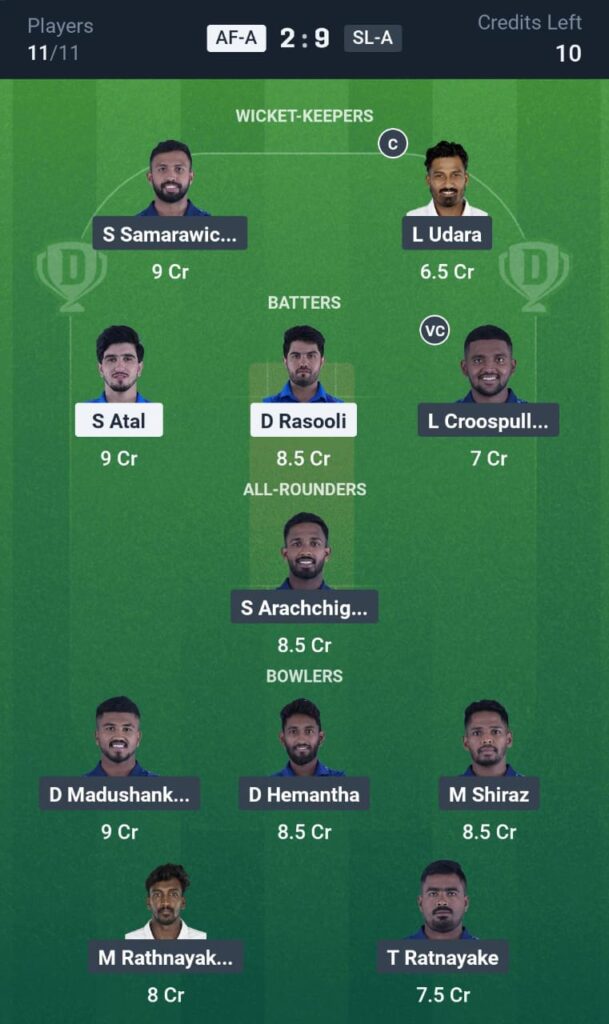 AF-A vs SL-A OD Dream11 Prediction