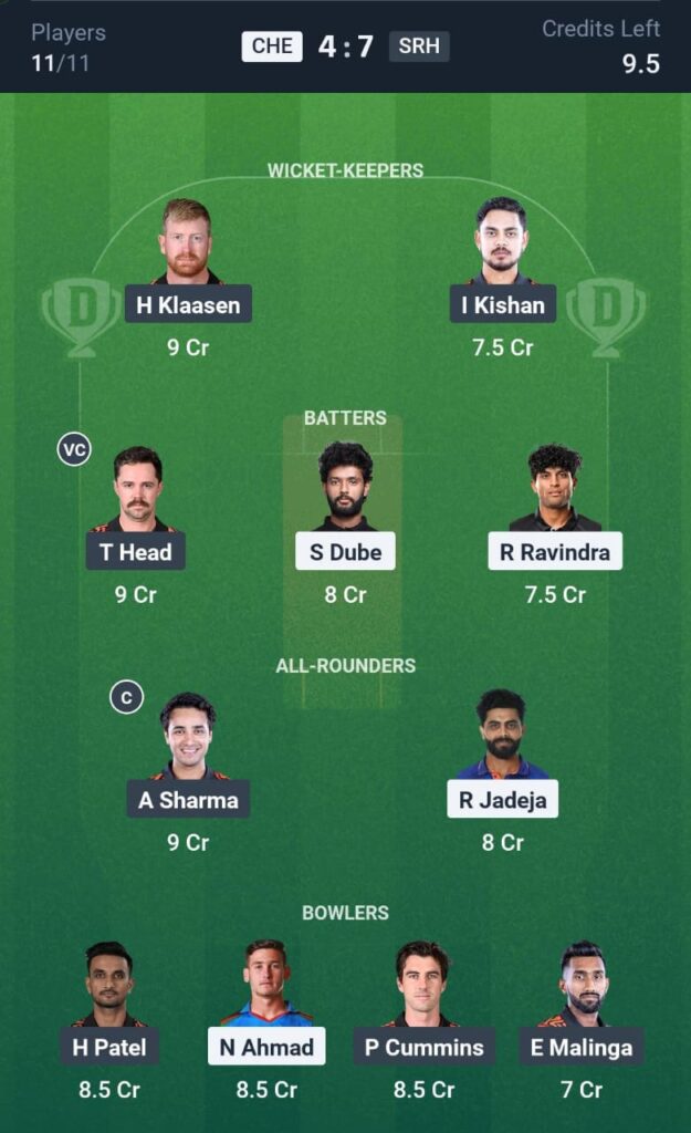 CHE vs SRH T20 Dream11 Prediction