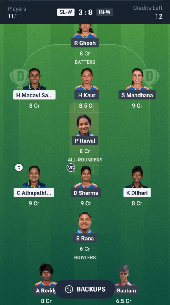 SL-W vs IN-W Dream11 Prediction