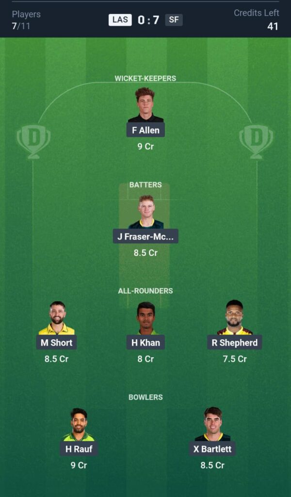 LAS vs SF T20 Today Dream11 Prediction