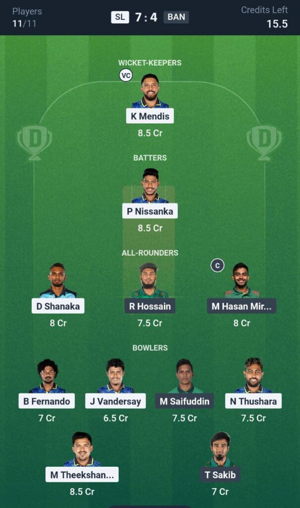 SL vs BAN T20 Today Dream11 Prediction