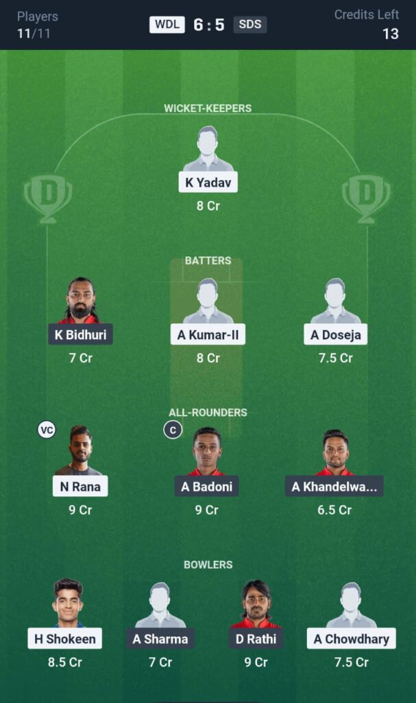 WDL vs SDS T20 Today Dream11 Prediction