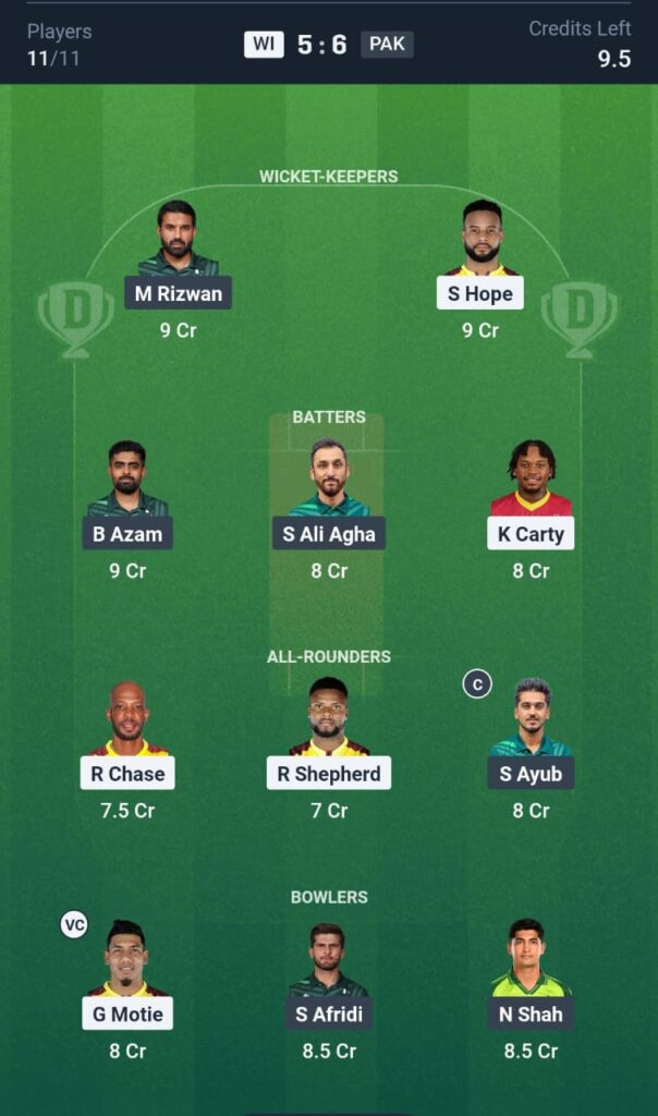 WI vs PAK 2nd ODI Today Dream11 Prediction