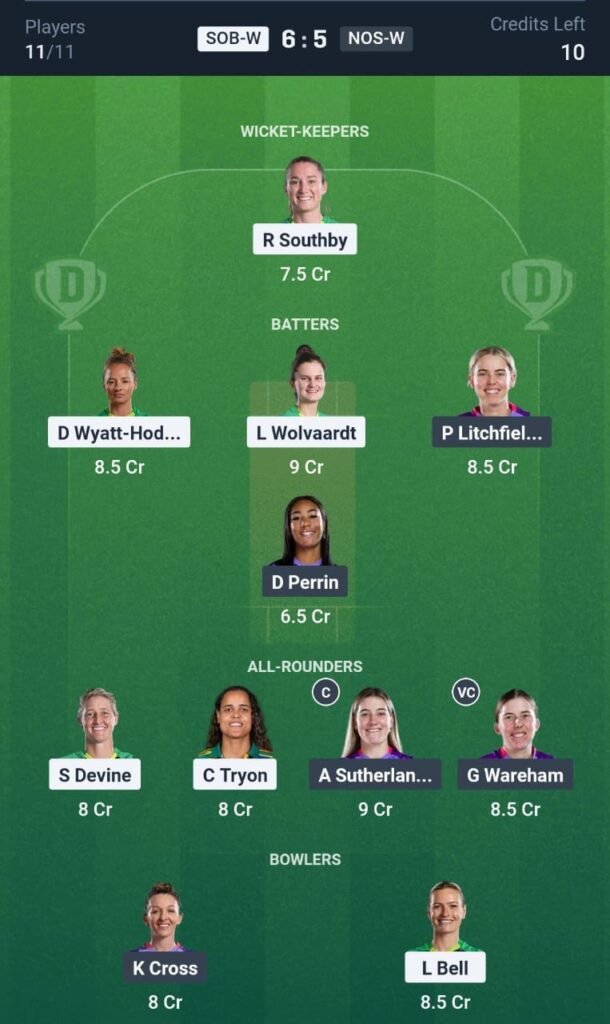SOB-w vs NOS-w The Hundred Women Dream11 Prediction