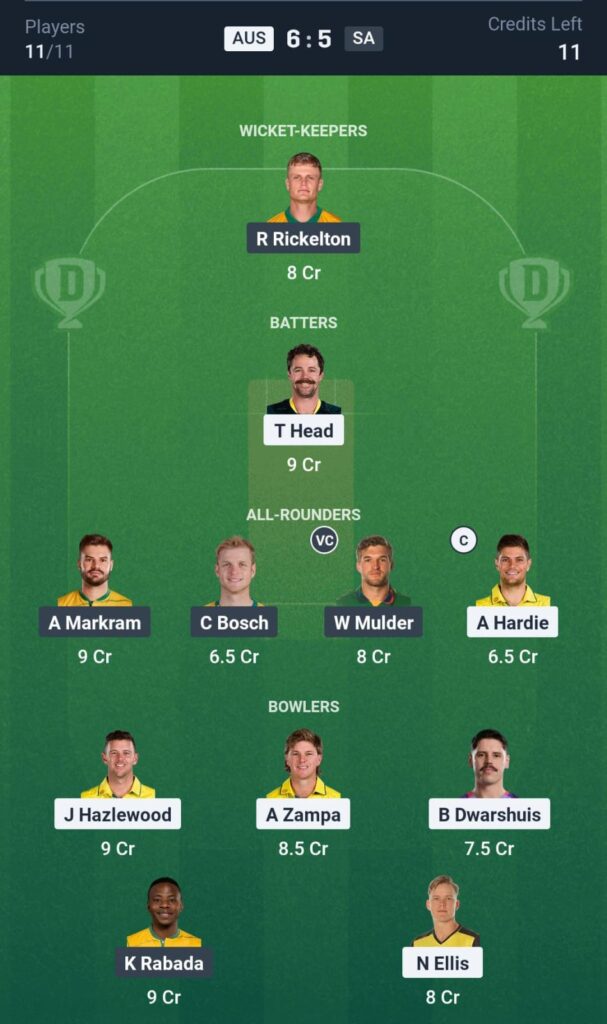 AUS vs SA ODI Today Dream11 Prediction