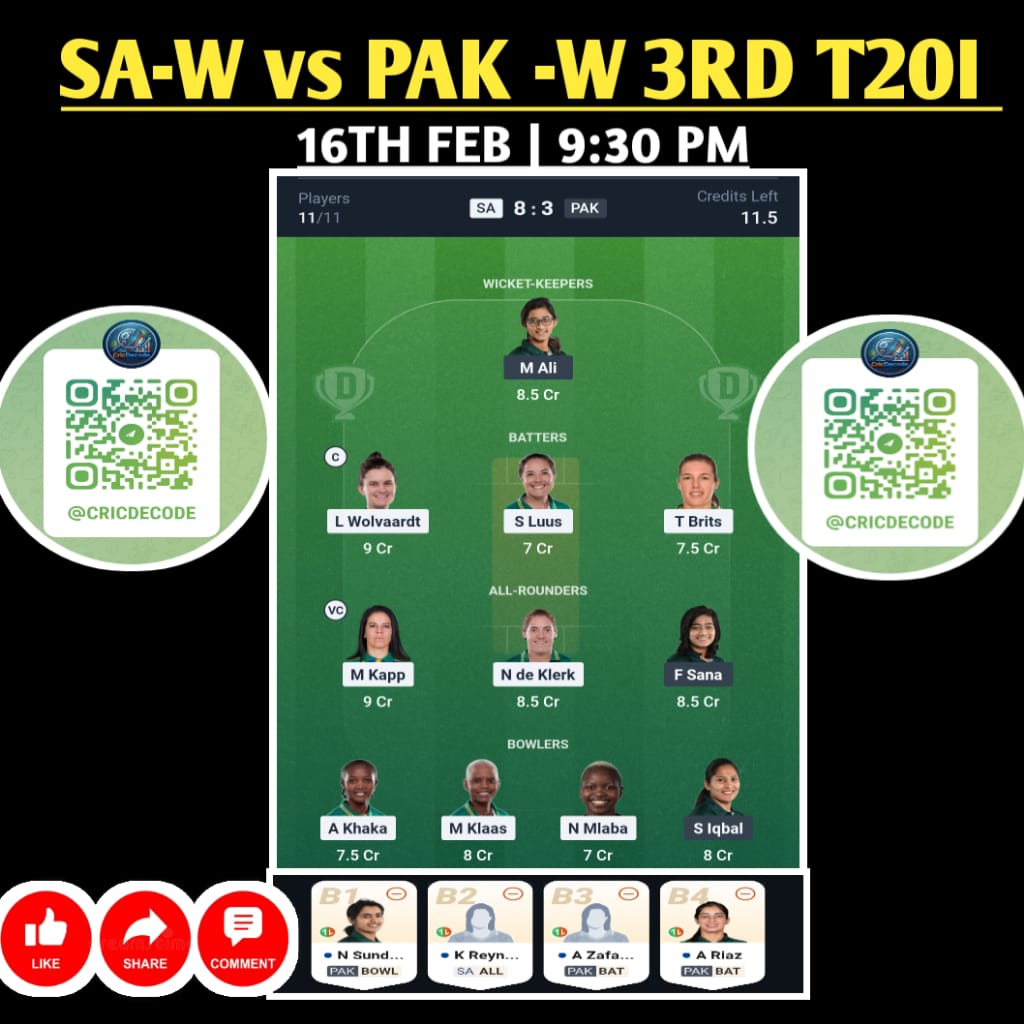 SA-W vs PAK-W 3rd T20I Dream11 Prediction