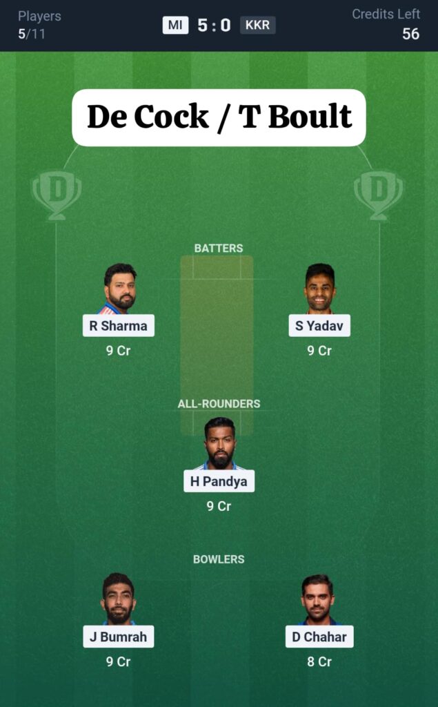 MI vs KKR Dream11 Prediction Today