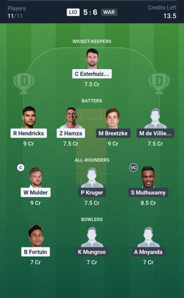 LIO vs WAR Dream11 Prediction