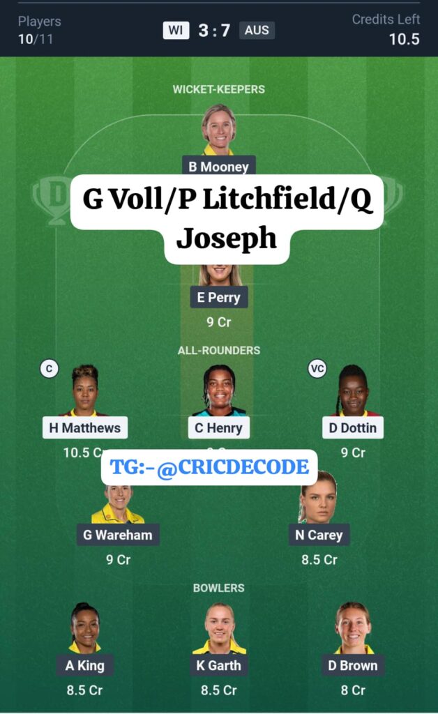 WI w vs AUS w 3rd Dream11 Prediction