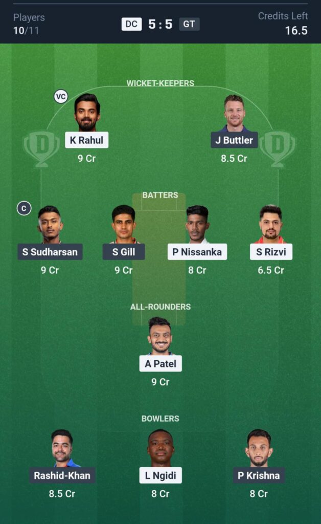 DC vs GT Dream11 Prediction Today
