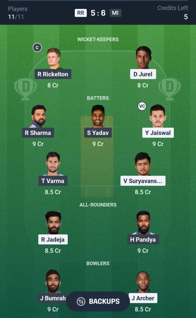 RR vs MI Dream11 Prediction Today