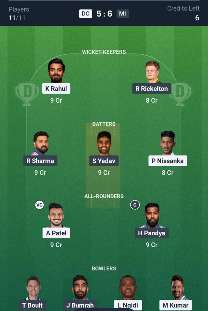DC vs MI Dream11 Prediction Today