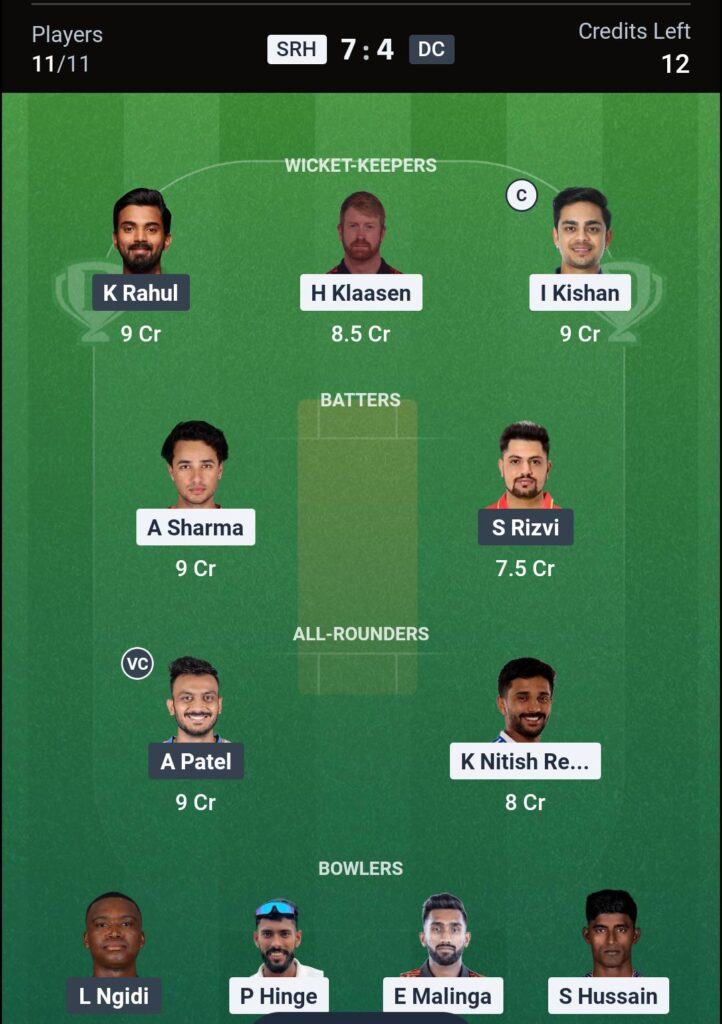 SRH vs DC Dream11 Prediction Today