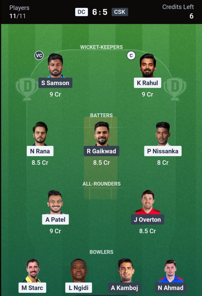 DC vs CSK Dream11 Prediction Today