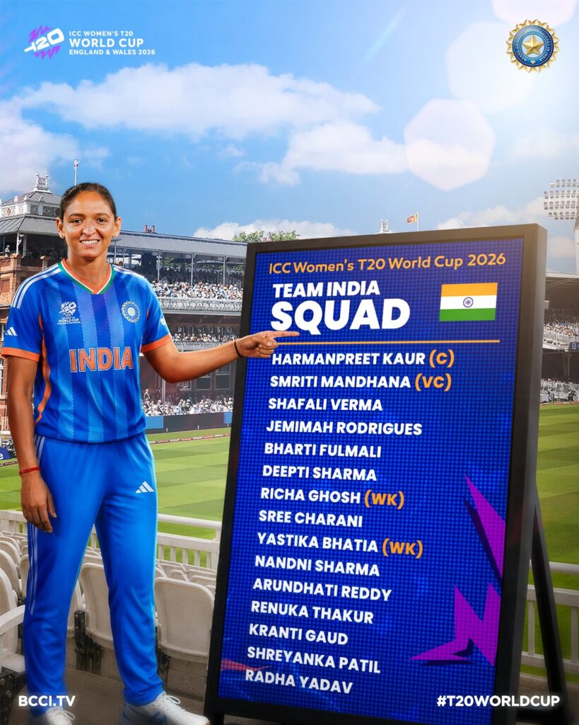 India Women’s Squad for the 2026 ICC T20 World Cup