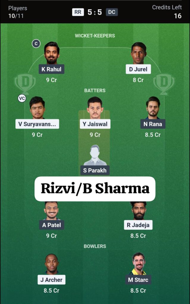 RR vs DC Dream11 Prediction Today