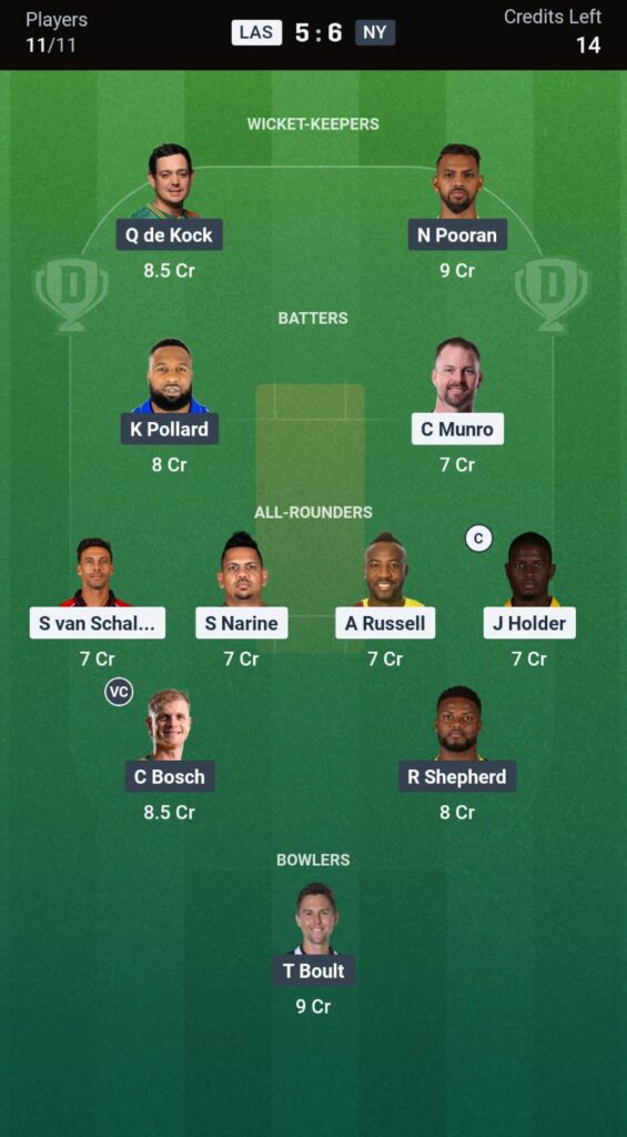 LAS vs NY Dream11 Prediction Today
