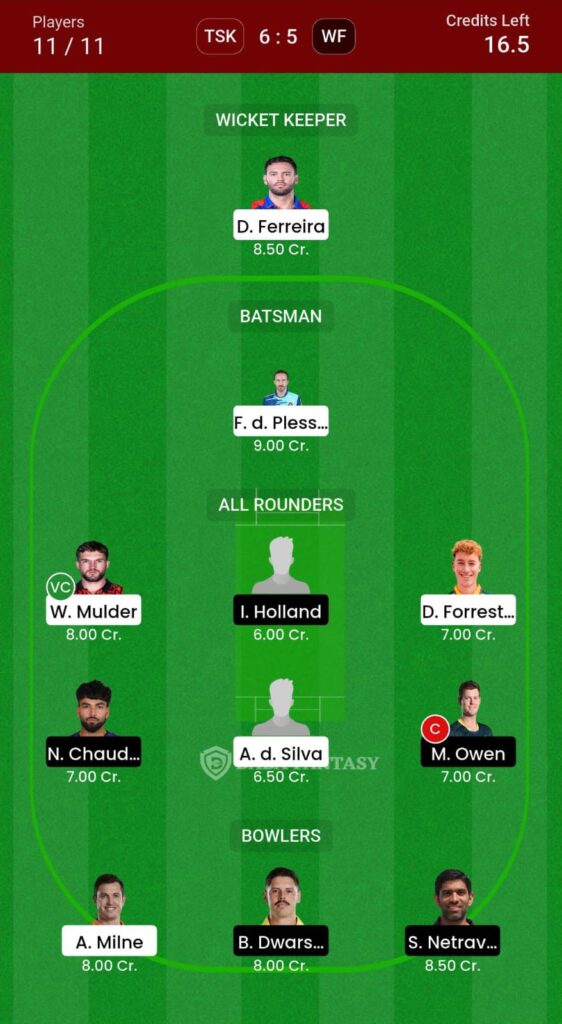 TSK vs WEF Dream11 Prediction Today