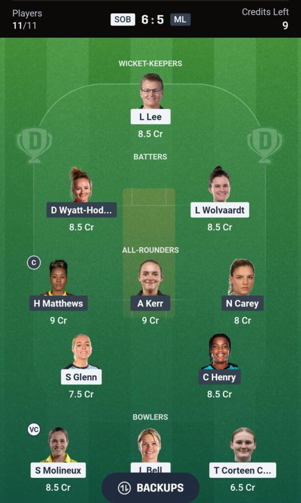 SOBw vs MLw 9th 100B Match Dream11 Prediction Today