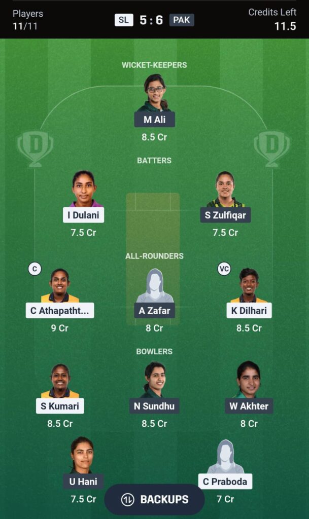 Srilanka Women vs Pakistan Women Dream11 Prediction Today