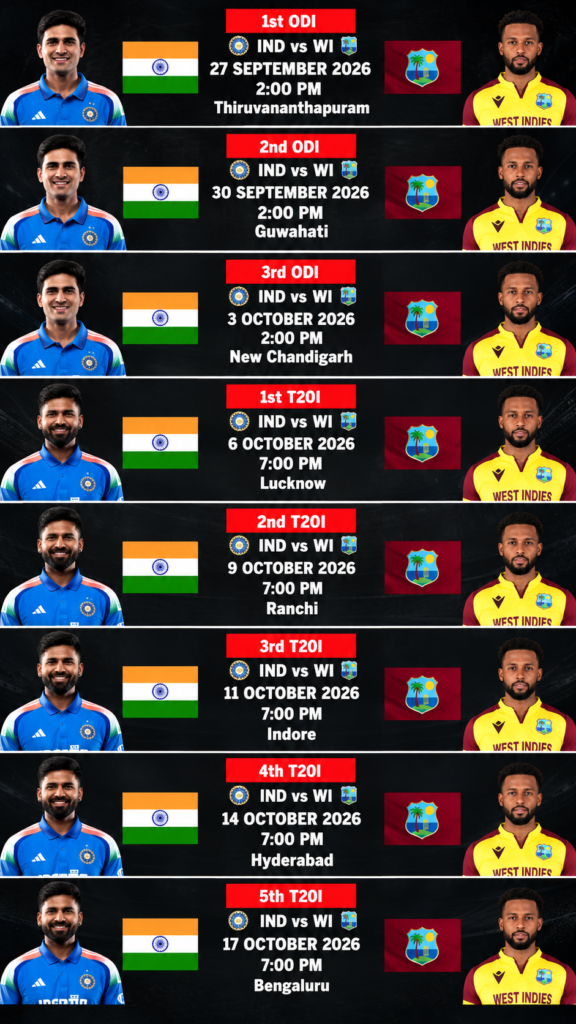 West Indies Tour of India 2026: Full Schedule, Squads, Live Telecast, Streaming & Match Details