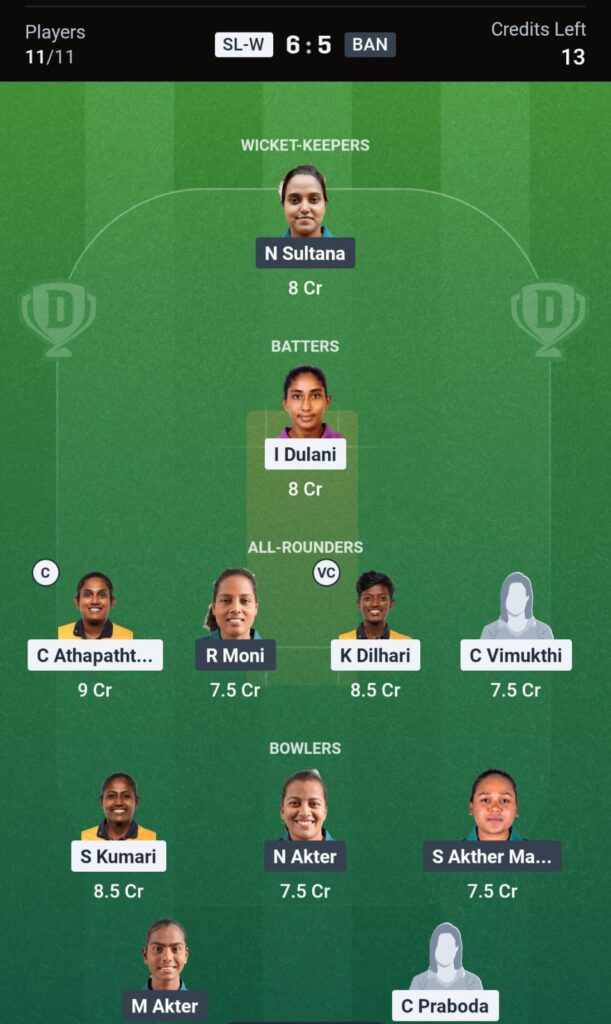 SLW vs BANW Dream11 Prediction Today Match 10