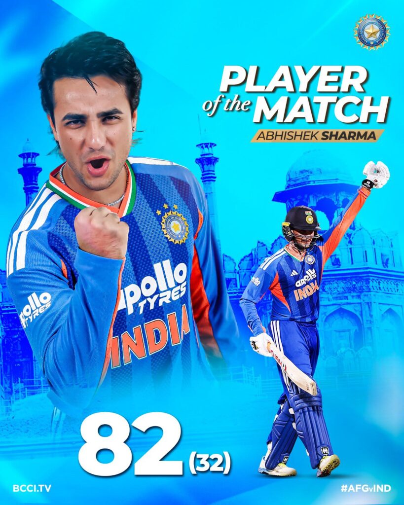 India vs Afghanistan 1st T20I: Abhishek Sharma’s 32-Ball Storm Decimates Afghanistan in Delhi